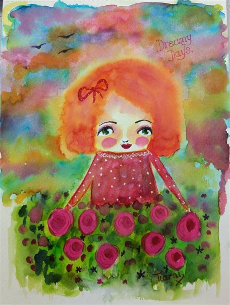Original Bright Watercolor Painting Whimsical Girl Painting Etsy