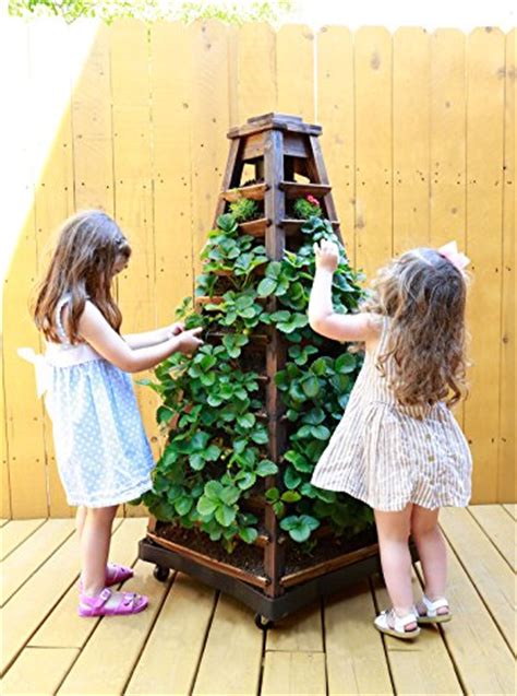 Earth Tower Vertical Garden 4 Sided Wooden Planter On Wheels