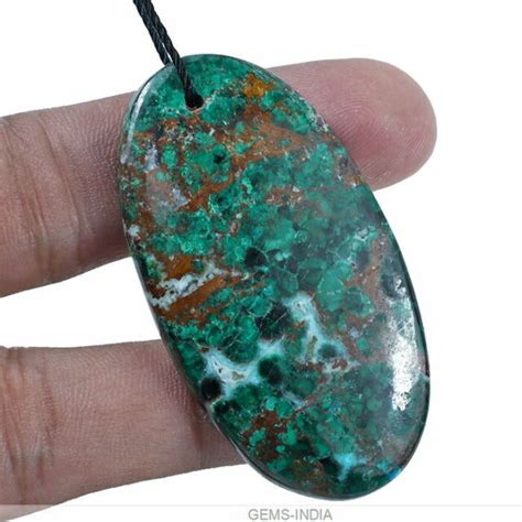 107 Ct Natural Green Azurite Chrysocolla Pendant Bead 53mm Top Drilled