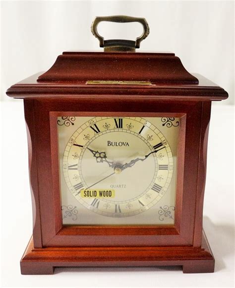 Bulova Classic Quartz And Solid Wood Case Mantle Clock Roman Numeral Time