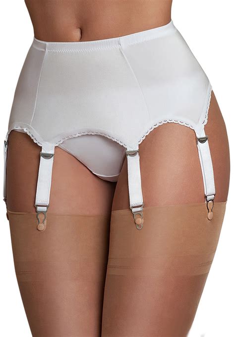 6 Strap Stretch Satin Suspender Belt White Plus Size Bras