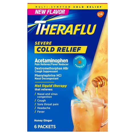 Theraflu Severe Cold Relief Daytime Powder, Honey Ginger, 6 CT (FSA