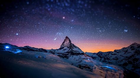 Snowy Winter Night Mountains With Snow Hd Wallpaper For Desktop