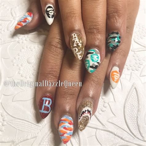 Ig Theoriginaldazzlequeen Bape Cute Red Blue Orange Black White Nails