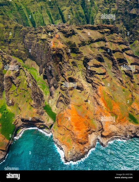 Aerial View Of Na Pali Coastline From Helicopter Kauai Hawaii Usa