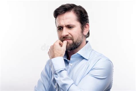 Pleasant Middle Aged Man Being Deep In Thoughts Stock Photo Image Of