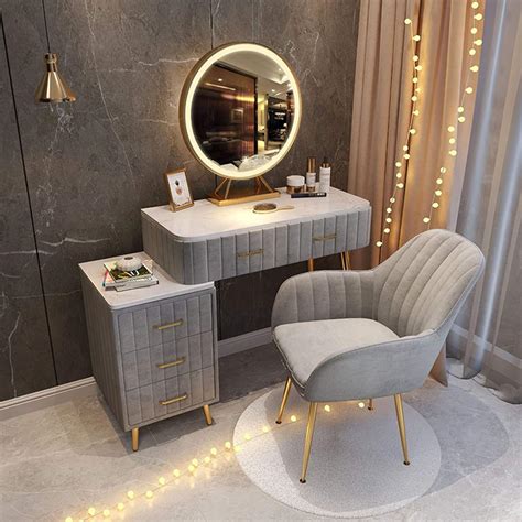 Dxz Design Vanity Table Set With 3 Colors Light Mirror Makeup Table With 4 Drawers