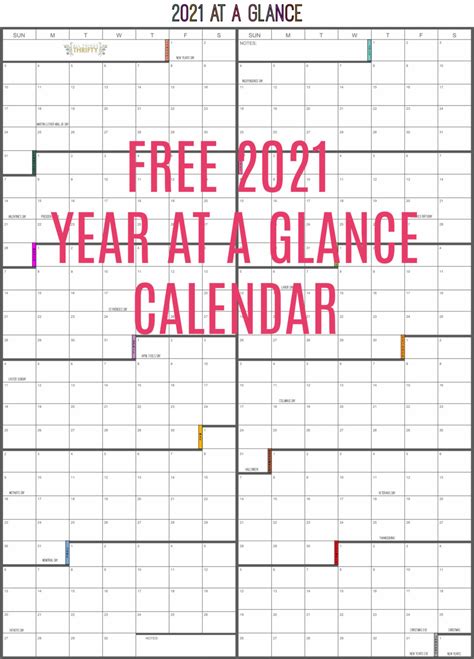 Instant Download Year At A Glance Calendar Yearly Calendar 2021 2021
