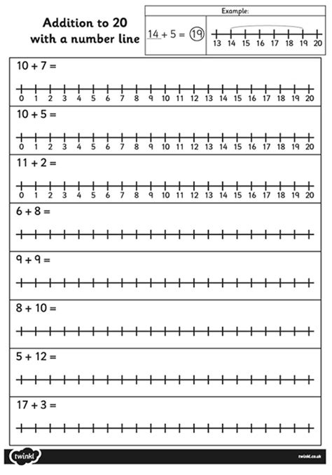 Addition To 20 With A Number Line Worksheet Mathematics Worksheets