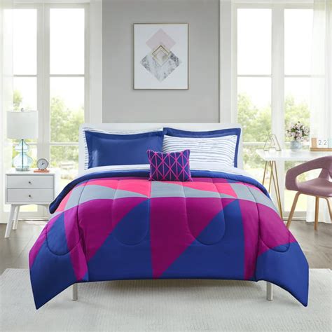 Mainstays Purple And Blue Geo 8 Piece Bed In A Bag Comforter Set With