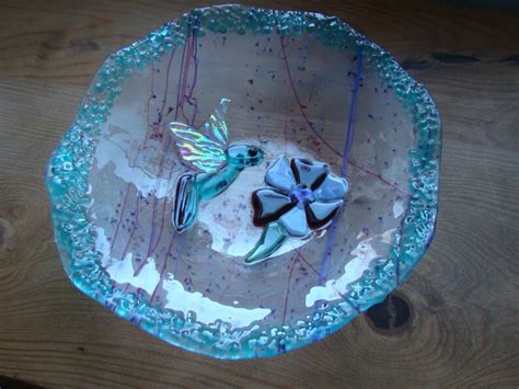 Hummingbird Bowl With Purple Flower Fused Glass Hummingbird Etsy