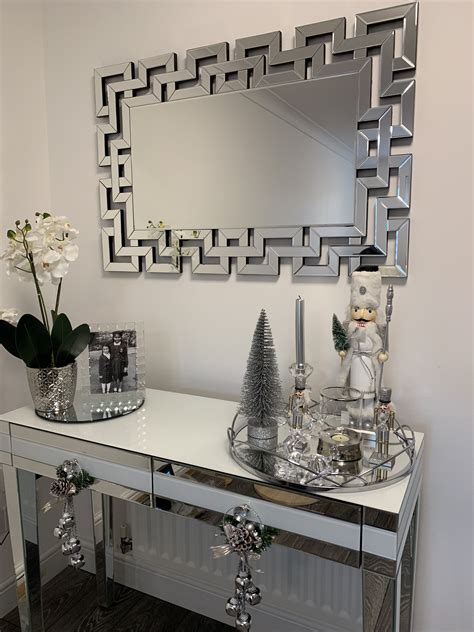Mirrored Console Hallway Side Table Mirror Glass Silver Modern Narrow