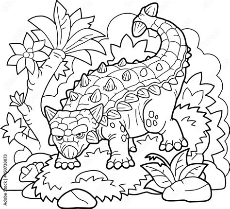 Cartoon Prehistoric Dinosaur Ankylosaurus Coloring Page Outline