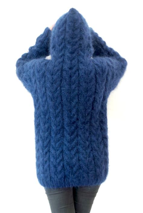 Extra Thick Hand Knit Sweater Mohair Navy Blue By Extravagantza