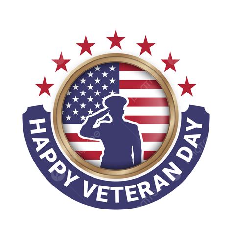 Happy Veterans Day Flag Badge With Gold Frame And Army Salute