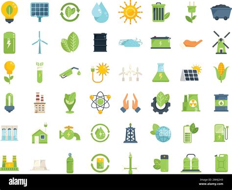 Natural Resources Icons Set Flat Vector Nature Energy Clean Save