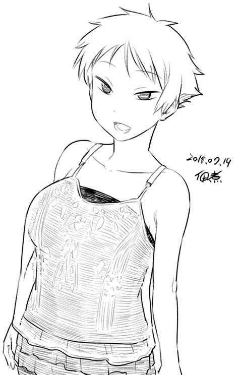 safebooru 1girl d bare arms bare shoulders breasts camisole dated eyebrows visible through