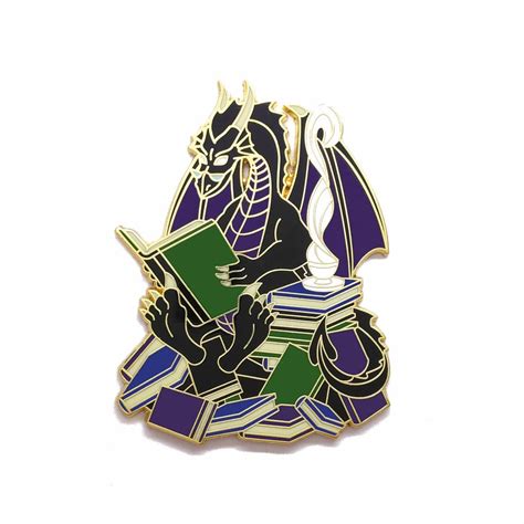 Book Dragon Pin Jumbo Pin 25 Inch Pin Hard Enamel Pin Etsy Enamel