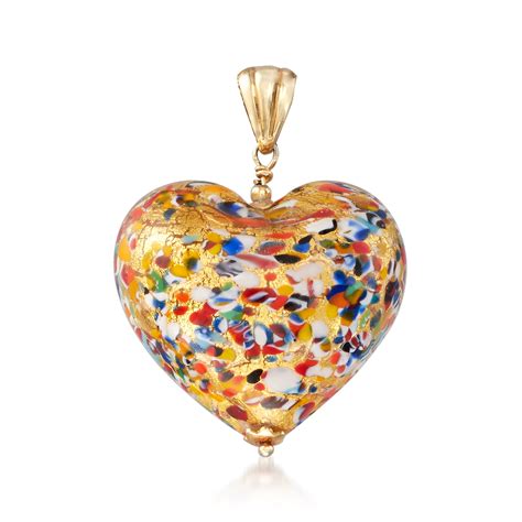 Ross Simons Ross Simons Italian Murano Glass Heart Pendant In 18kt Gold Over Sterling