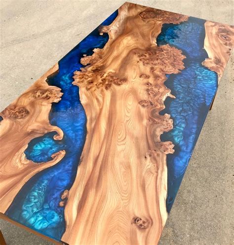 Amazing River Dining Table In Elm And Resin Live Edge River Etsy Resin