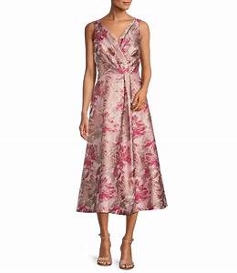  Unger Metallic Floral Print Sleeveless Fit And Flare Tea Length