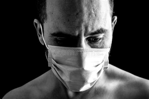 Black And White Close Up Portrait Of A Man Wearing A Mask Stock Image Image Of Healthcare