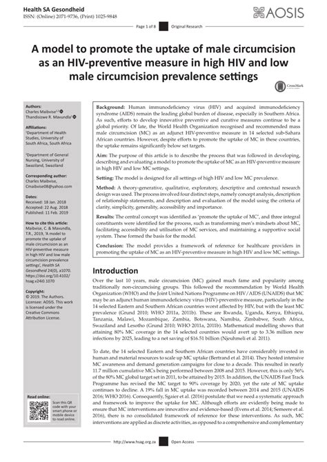 Pdf A Model To Promote The Uptake Of Male Circumcision As An Hiv Preventive Measure In High