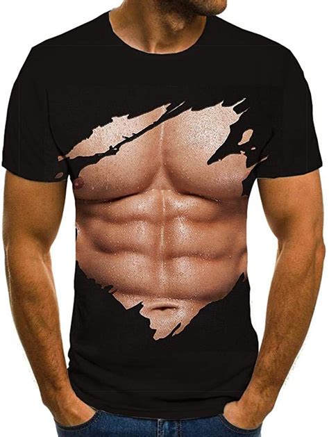 Wanfj 3d Print Summer Short Sleevemuscle T Shirt Men Abdominal Muscles