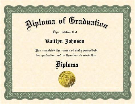 Standard Diploma Printed With Student Name