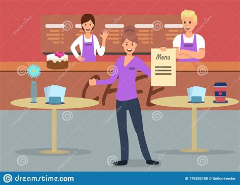 Vector Waitress Flat Style Colorful Cartoon Illustration