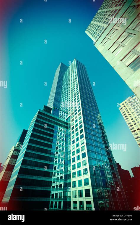 Low And Wide Angle View Skyscrapers In Midtown Manhattan New York Image