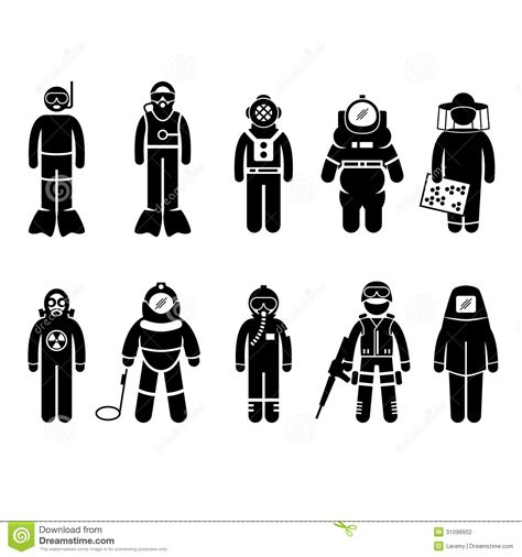 Protective Suit Gear Uniform Wear Stick Figure Pic Stock