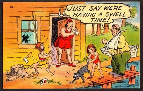1940s 1950s Linen Postcard ~ Humor Comic Risque Having A Swell