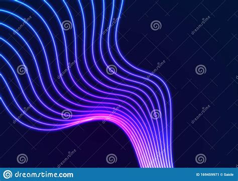 Blue Ultraviolet Neon Curved Wavy Lines Abstract Background Stock