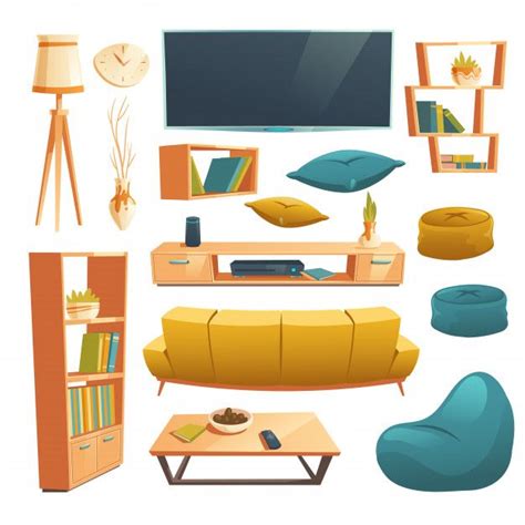 Free Vector Vector Set Of Cartoon Furniture For Living Room Vetores