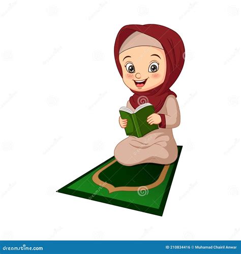 Cartoon Muslim Girl Reading Quran Book Stock Vector Illustration Of