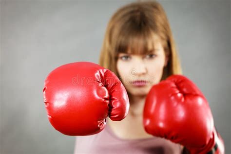 Woman Wearing Boxing Gloves Stock Photo Image Of Sporty Power 96126288