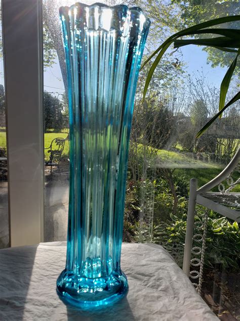 Ribbed Stretch Art Glass Vase Blue Satin Ribbed Stretch Vase Etsy