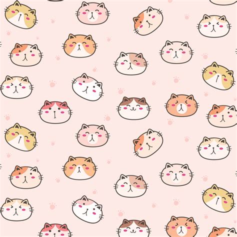 Cute Cats Vector Pattern Background Fun Doodle Handmade Vector