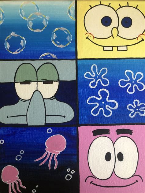 Spongebob Acrylic Painting Kids Canvas Art Spongebob Painting Cute