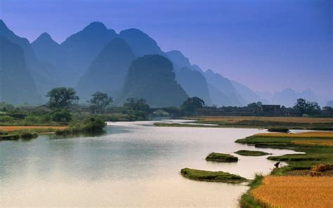 Guanxi Zhuang China Mountain Li River Nanling Mountains Wallpaper
