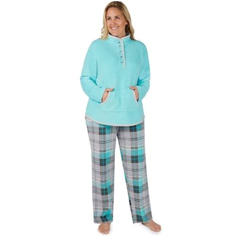 Plus Size Cuddl Duds Winter Kangaroo Henley Top And Pants Pajama Set