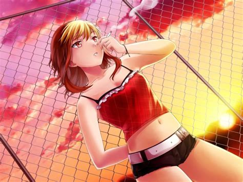 Anime Girls Anime Shorts Smoking Sunset Navels Hunie
