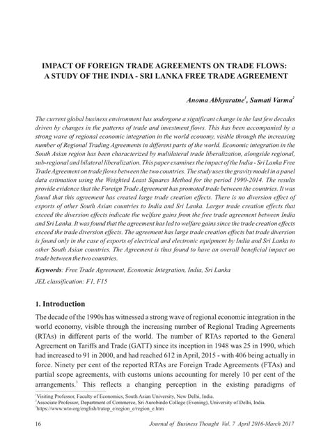 Pdf Impact Of Foreign Trade Agreements On Trade Flows A Study Of The