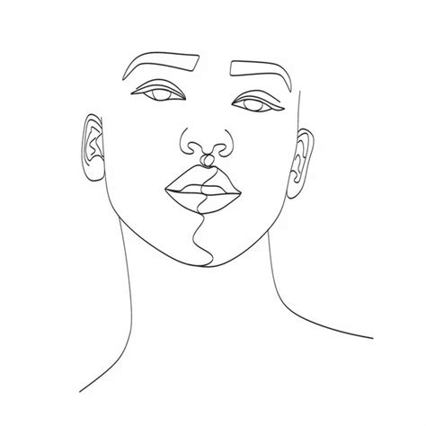 Line Art Woman Face Drawing Black Woman Vector Afro American Stock