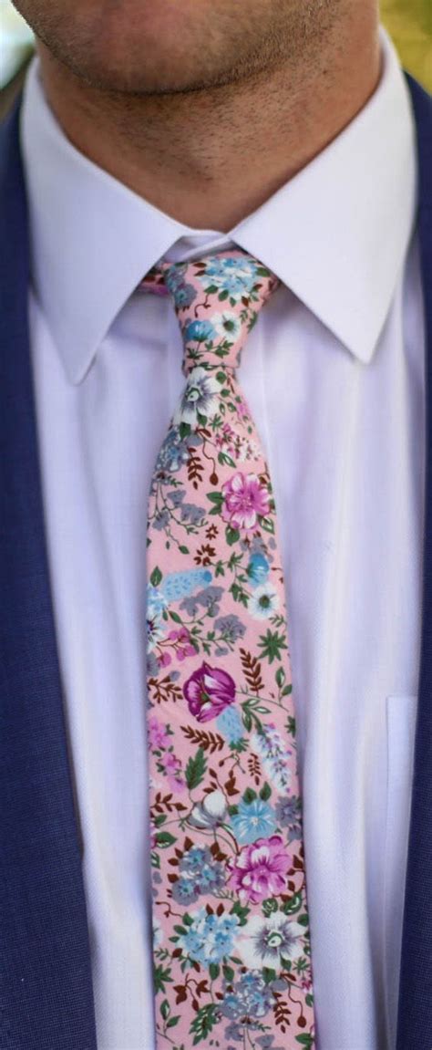 Floral Skinny Tie Pink Necktie For Groom And Groomsmen Skinny Ties Mens Fashion Classy Floral