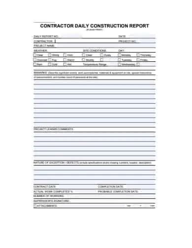 9 Free Construction Daily Report Templates Word Excel Formats