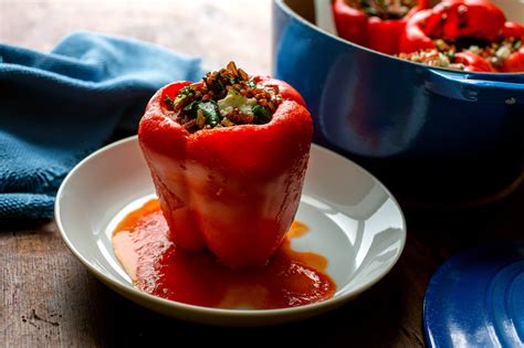 Stuffed Peppers With Red Rice Chard And Feta Recipe Nyt Cooking