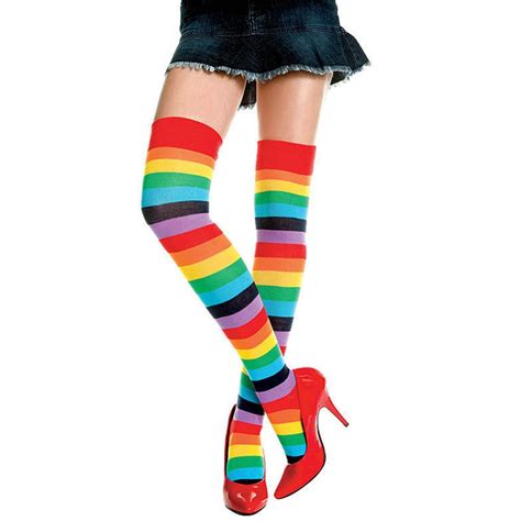 1pair Colorful Lovely Polyester Over The Knee Socks Rainbow High Thigh