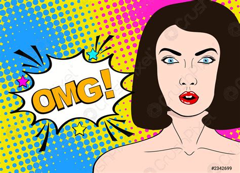 Wow Pop Art Female Face Sexy Surprised Young Woman With Stock Vector
